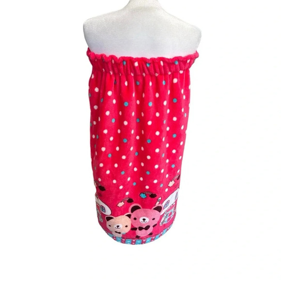 Fleece towel wrap one size fits most pink with white polka dots - Picture 2 of 5